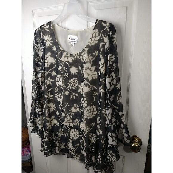 Linea Women's M Babydoll Blouse Semi Sheer Oversized Flare Sleeve - Picture 2 of 10